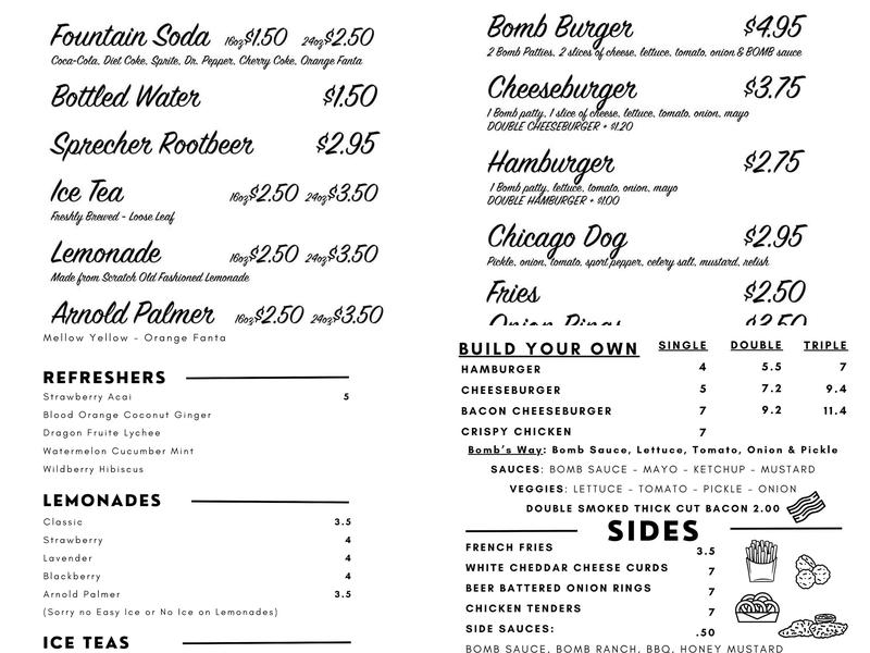 Bomb Burger Menu