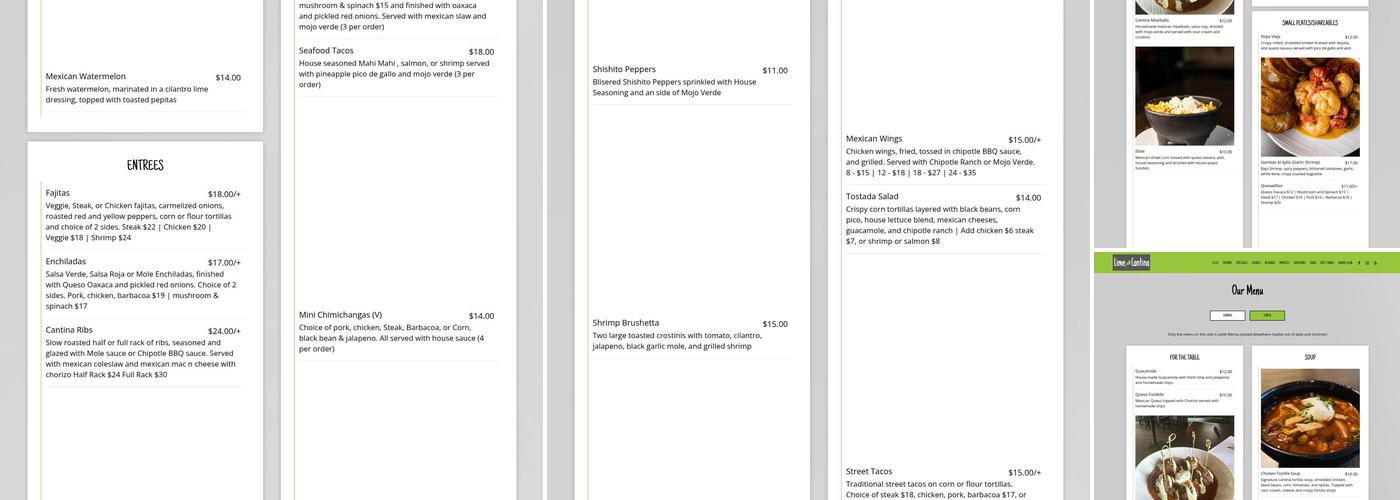 Lime Cantina Menu
