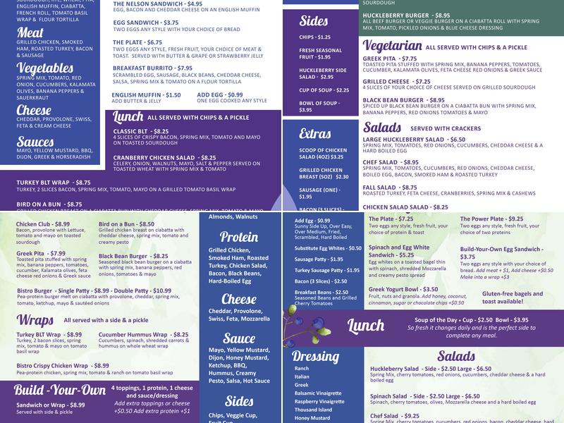 The Huckleberry Cafe Menu