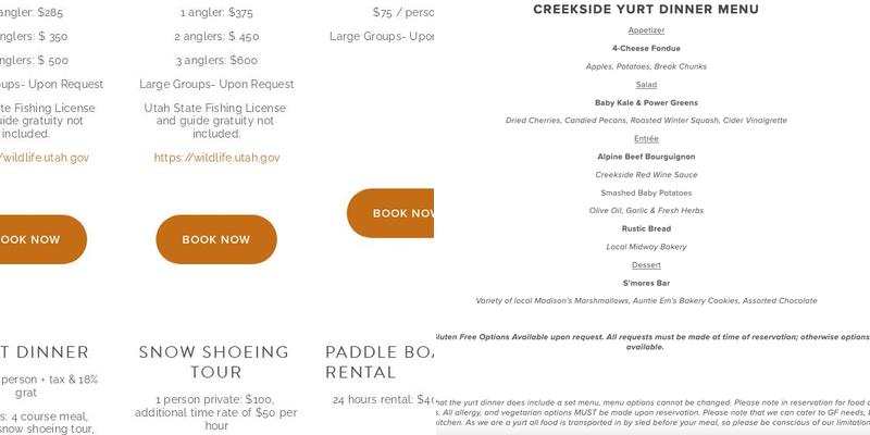Creekside Yurt Dinner Menu