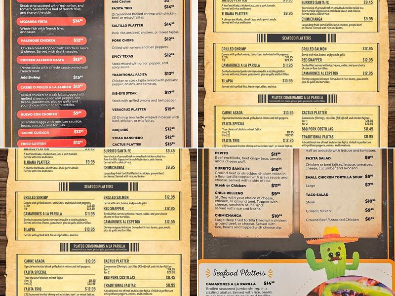Cactus Grill Tex-Mex Menu