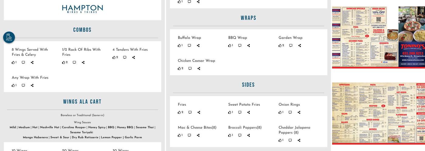 Hampton Wings & Things Menu