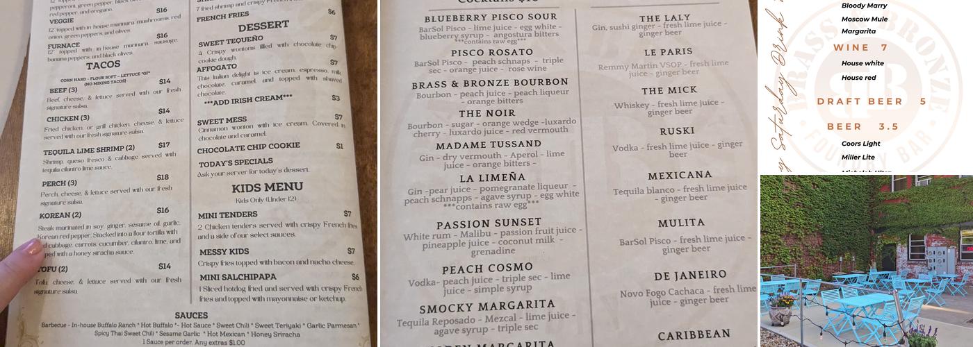 Brass & Bronze Foundry Bar Menu