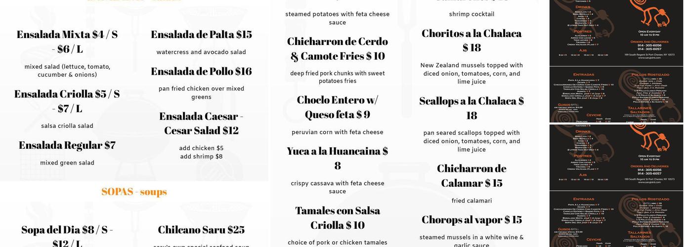 Saru Peruvian Joint Menu