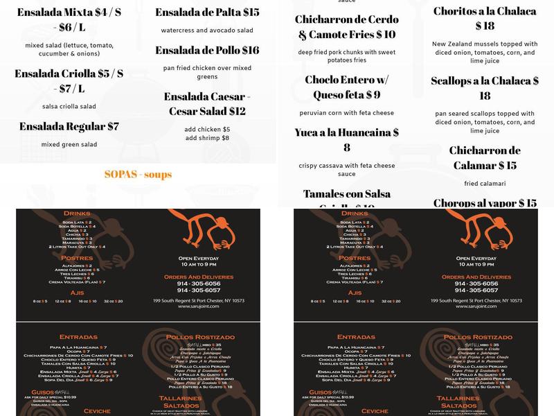 Saru Peruvian Joint Menu