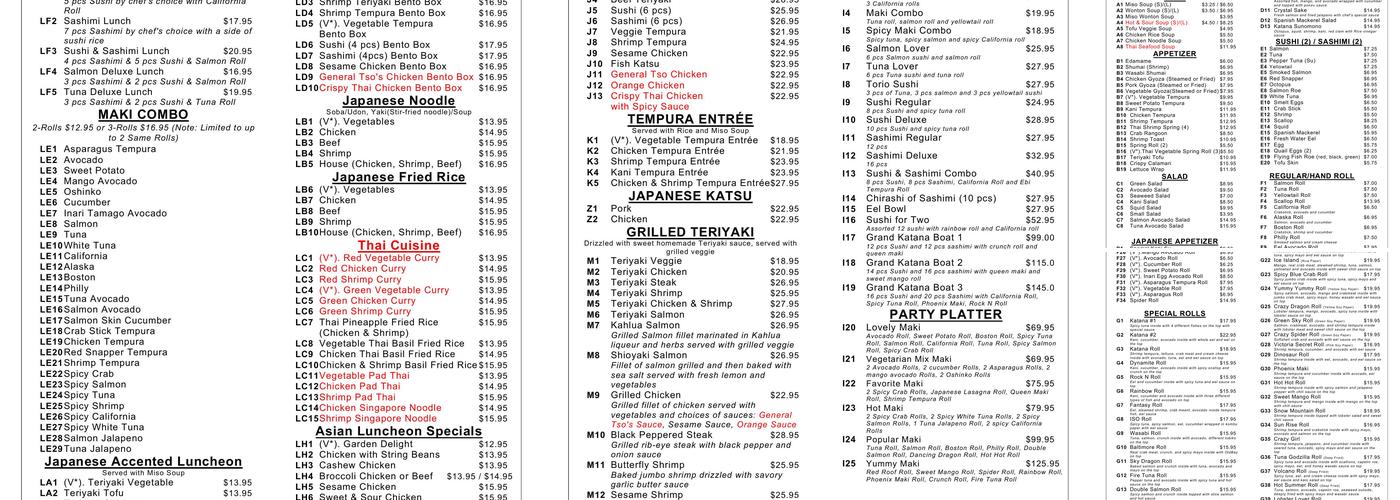 Katana Sushi of Elkridge Menu