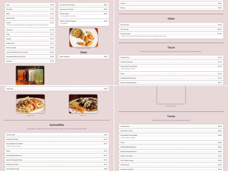 Tacos San Miguel Food Trailer Menu