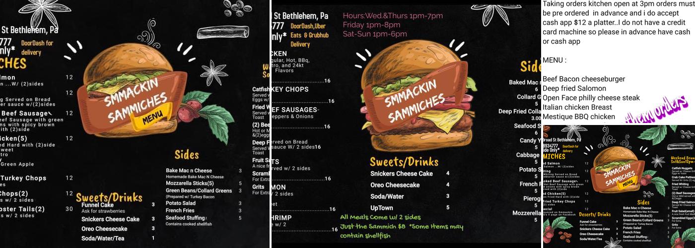Smmackin Sammiches II Menu