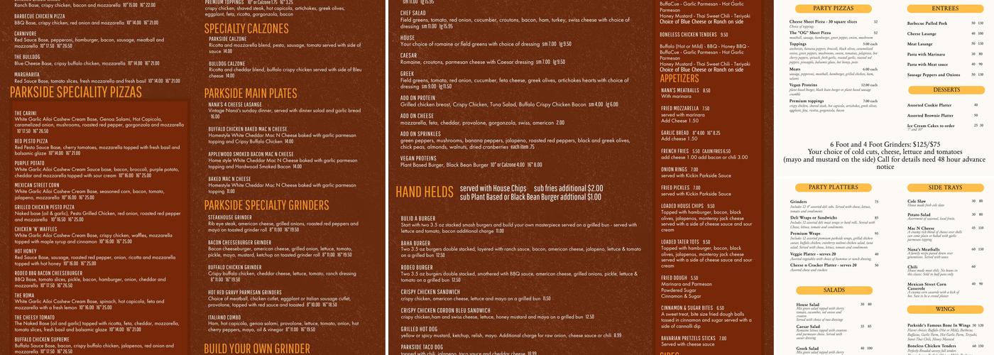 Parkside Pizza & Ice Cream Menu