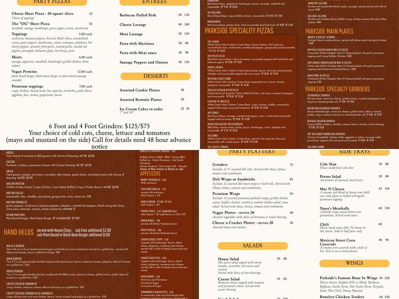 Parkside Pizza & Ice Cream Menu