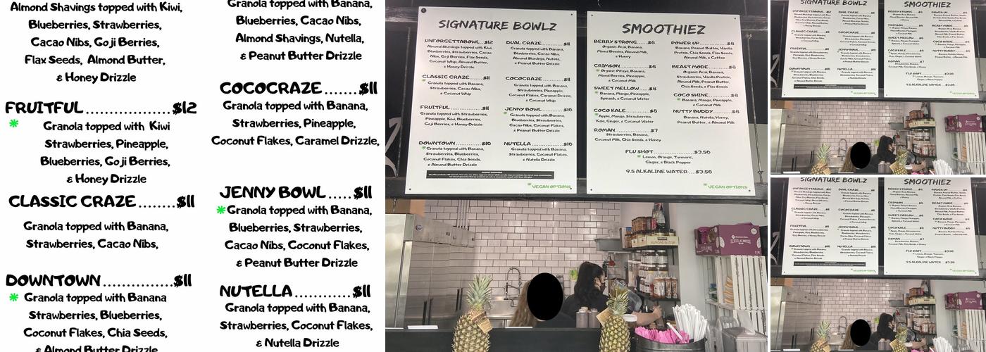 Cocobowlz Five Forks Menu