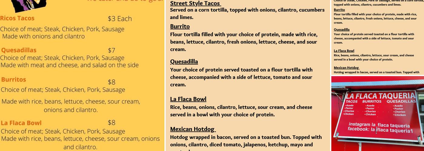 La Flaca Taqueria Menu