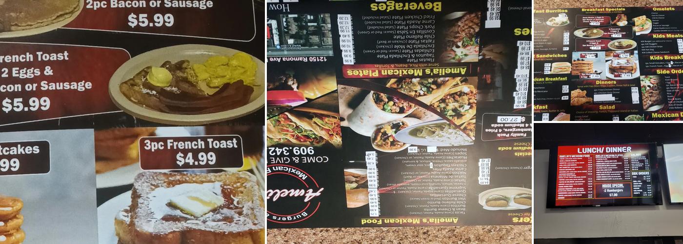 AMELIA'S BURGER'S AND MEXICAN FOOD Menu