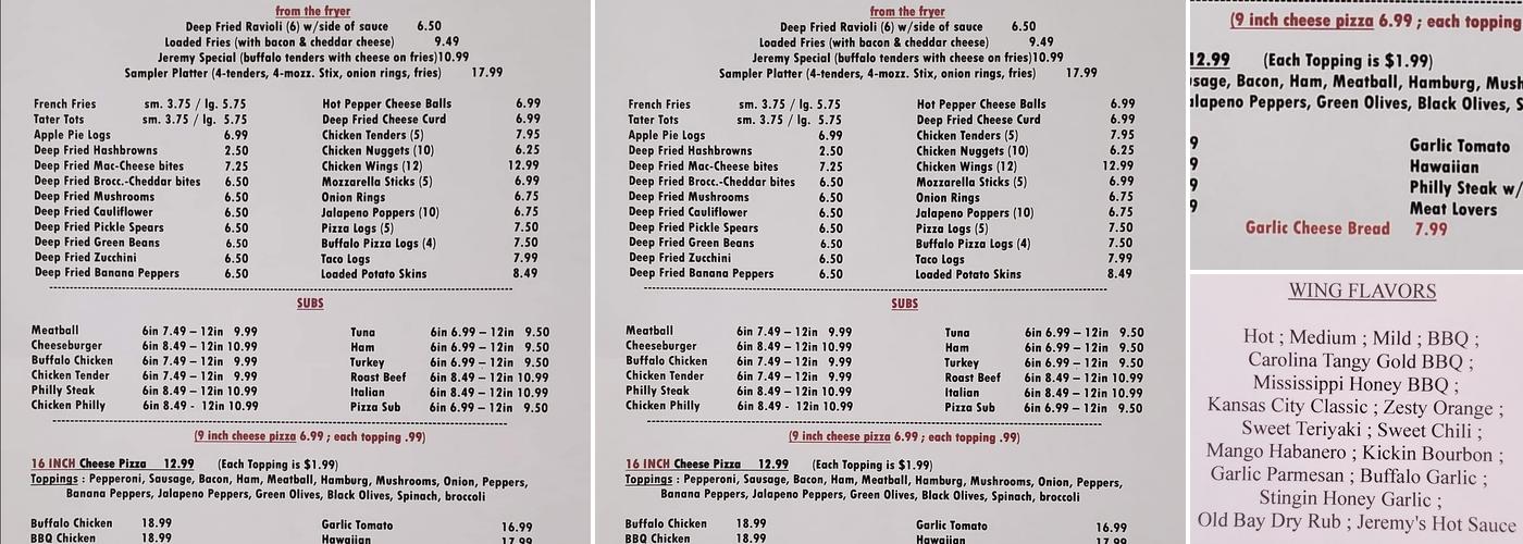 Robbin's Stop and Shop Menu