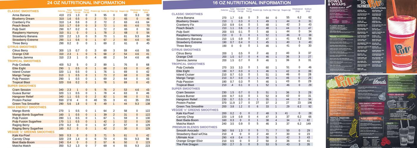 Pulp Juice and Smoothie Bar Menu