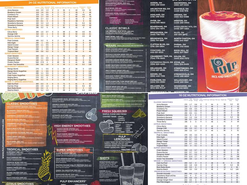 Pulp Juice and Smoothie Bar Menu