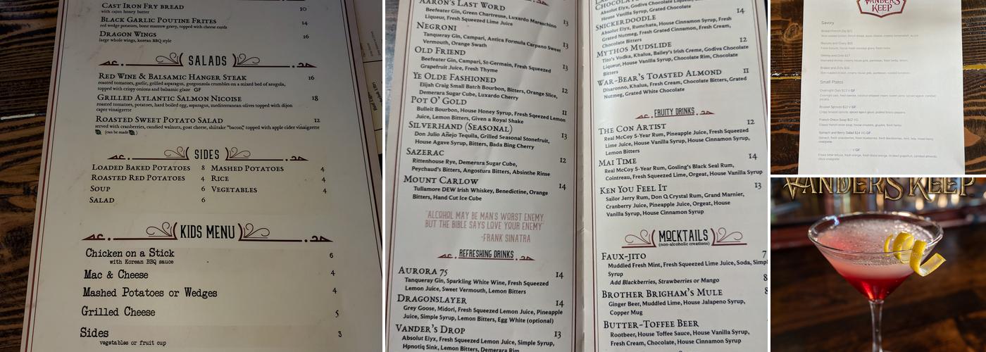 Vanders Keep Menu