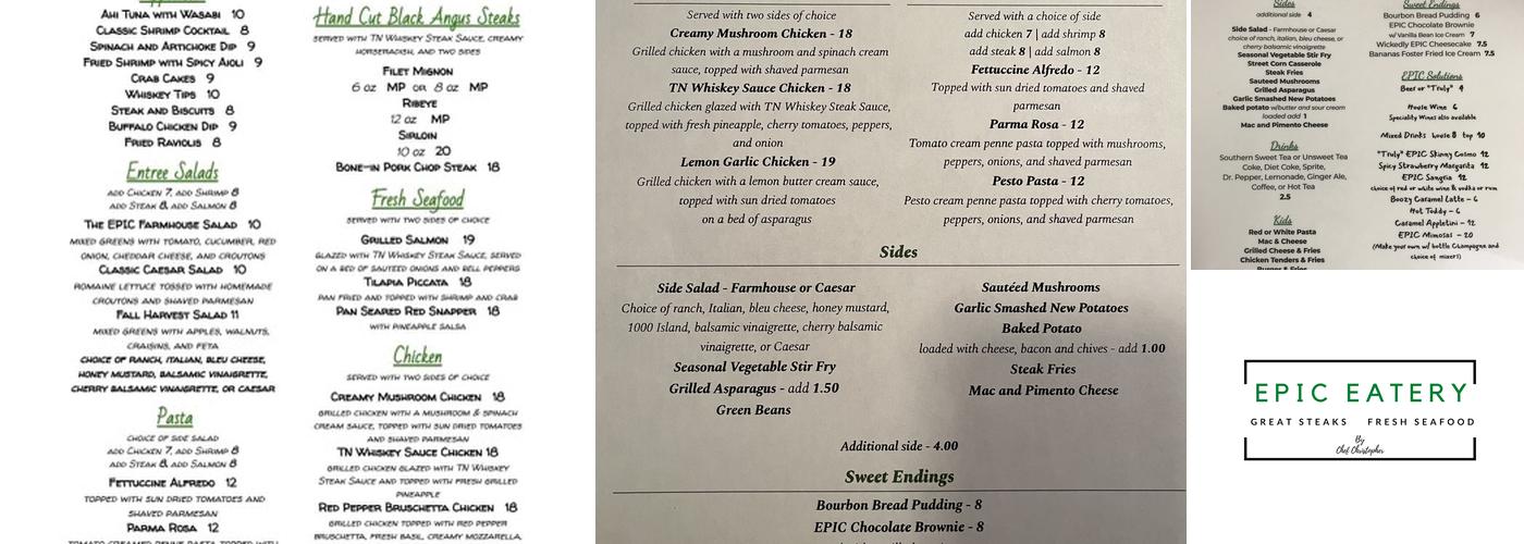 EPIC Eatery Menu