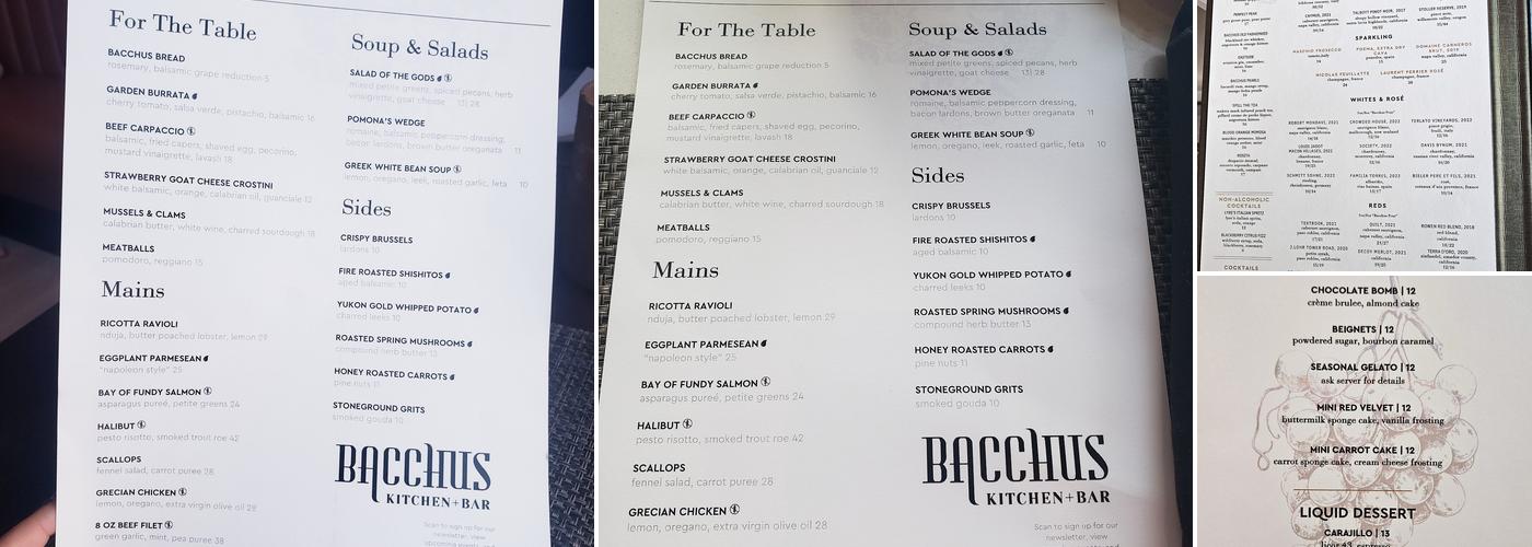 Bacchus Kitchen + Bar Menu