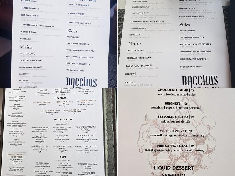 Bacchus Kitchen + Bar Menu