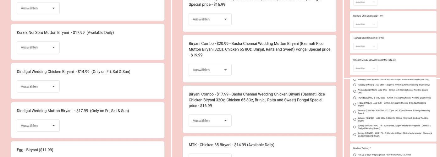 Basha Biryani Menu