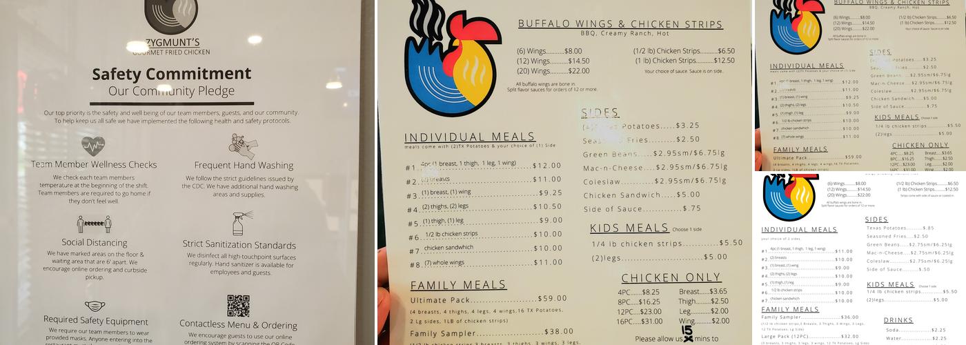 ZYGMUNT'S Gourmet Fried Chicken Menu