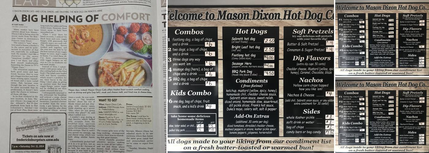 Mason-Dixon Hotdog Co. Menu