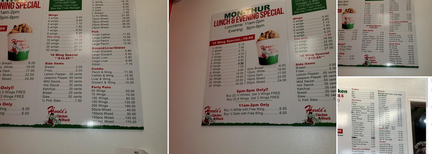 Harold’s Chicken Menu