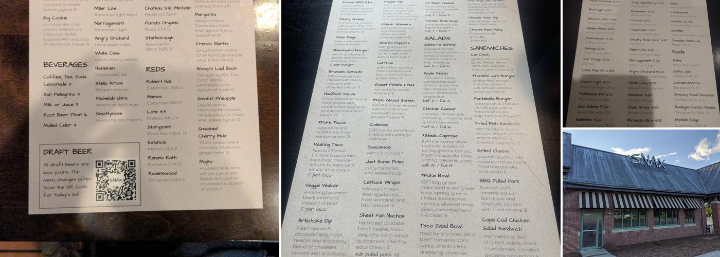 SNAX RESTAURANT Menu