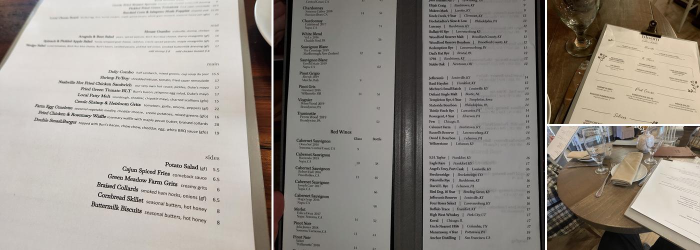 Bloom Southern Kitchen Menu