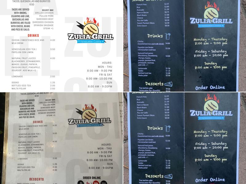 Zulia Grill Menu