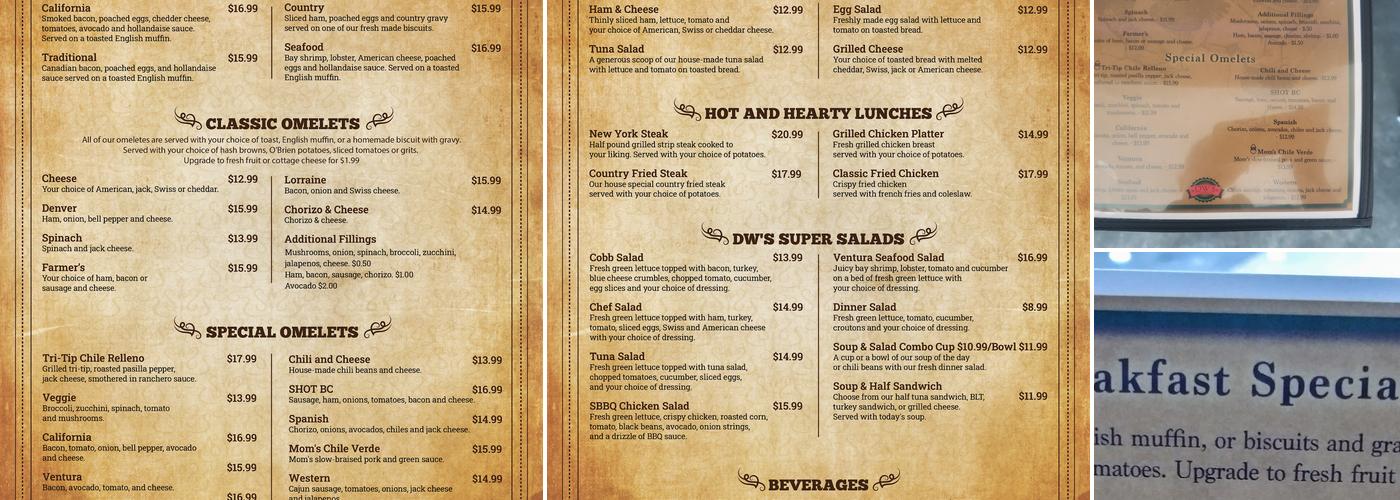 DWs Cafe Menu