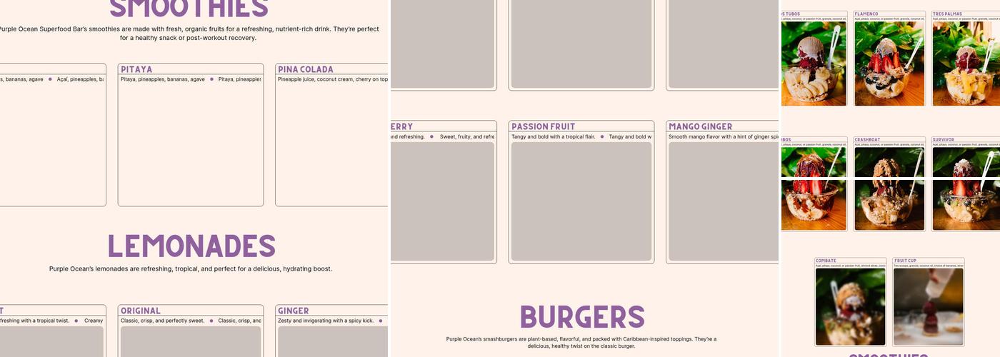 Purple Ocean Superfood Bar Menu