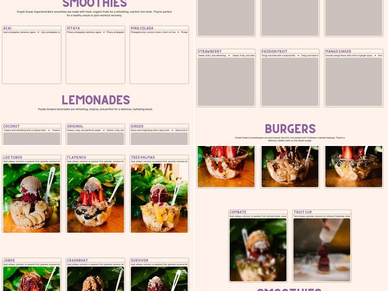 Purple Ocean Superfood Bar Menu