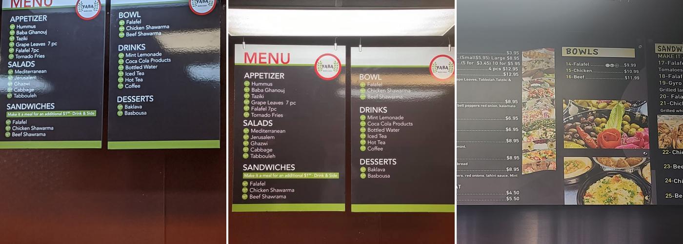 Yaba Mediterranean Grill Menu