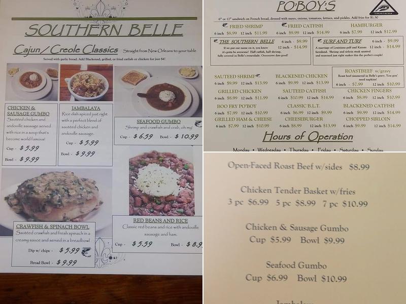 Southern Belle Creole Menu