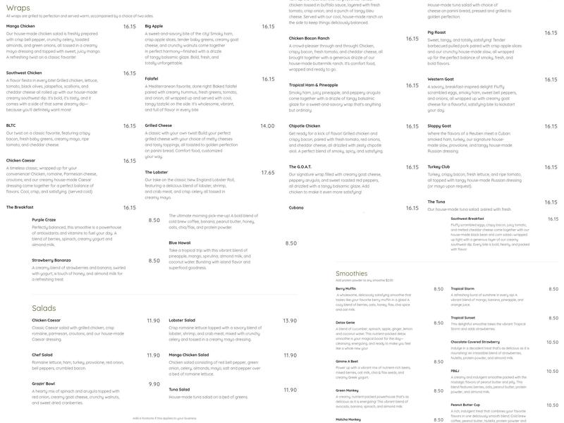 The Rusty Goat Grill Menu