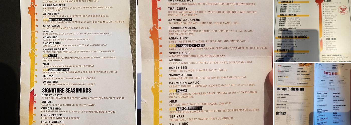 Buffalo Wild Wings Menu