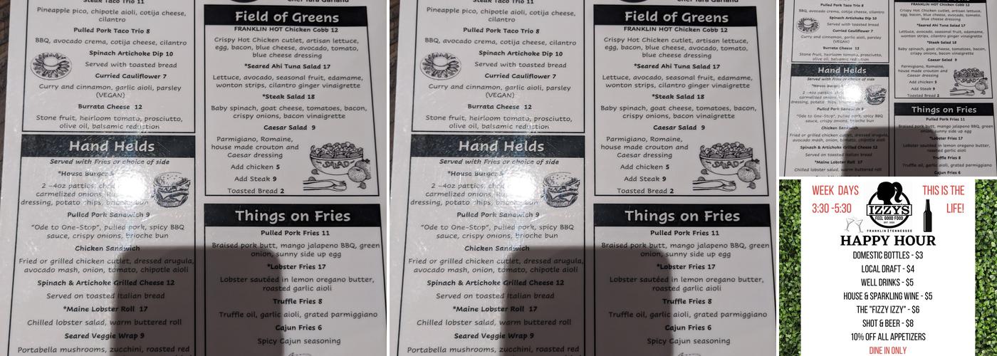 Izzy's Menu