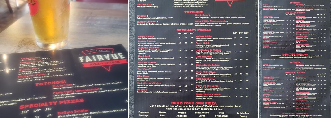 Fairvue Pizza & Pub Menu