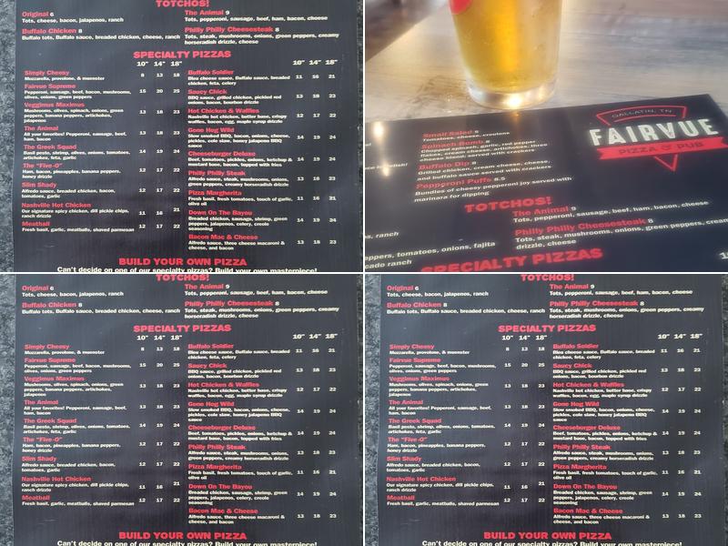 Fairvue Pizza & Pub Menu