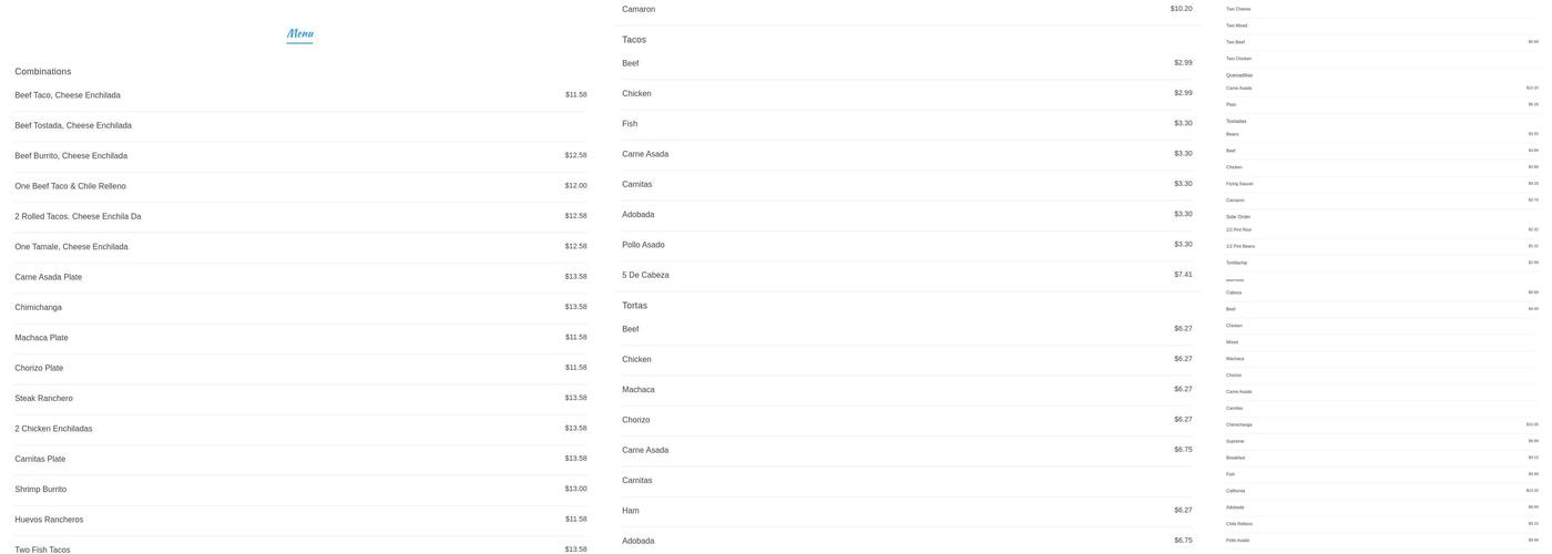 Gloria's Taco Shop Menu