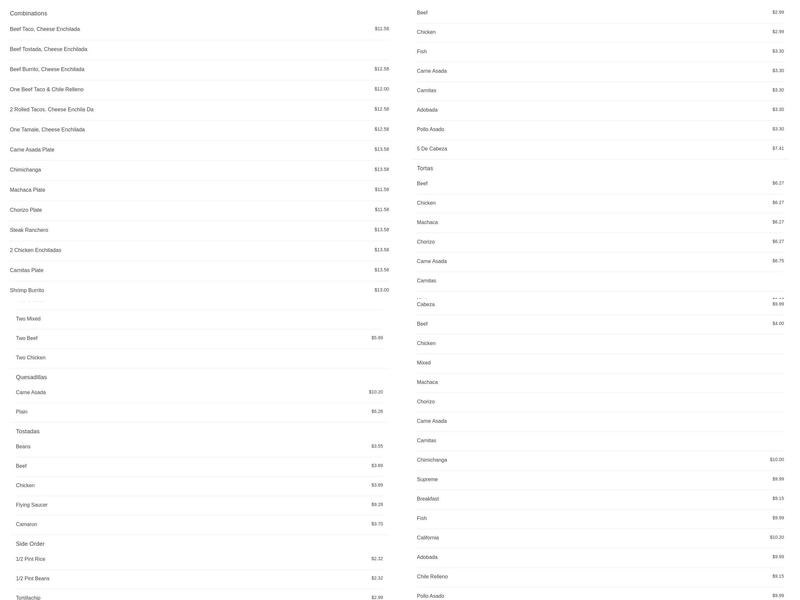 Gloria's Taco Shop Menu