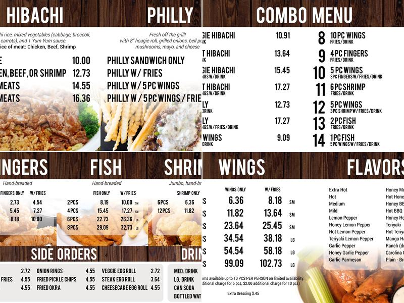 A Town Wings Menu