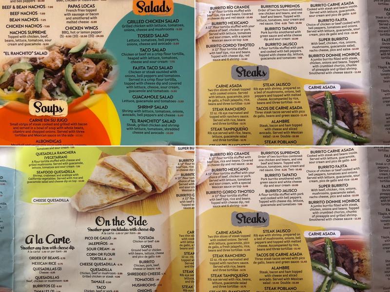 El Ranchito Menu