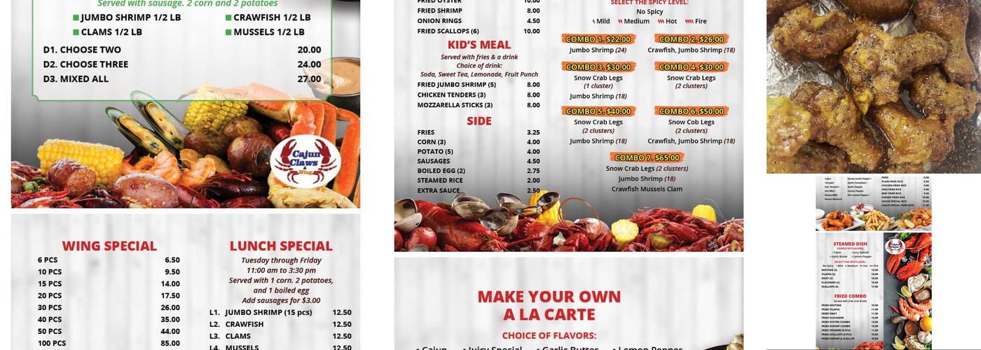 Cajun Claws & Wing Menu