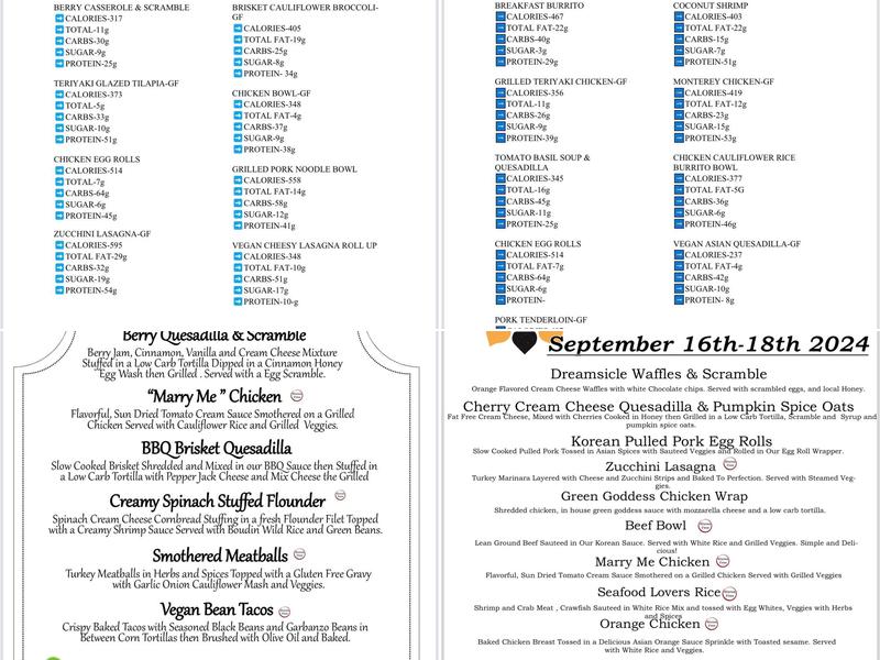 For the Love of Foods Menu