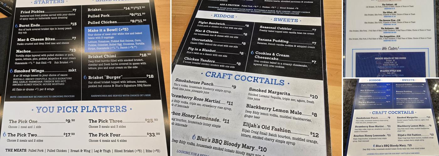 Blue Bar & Smokehouse Menu