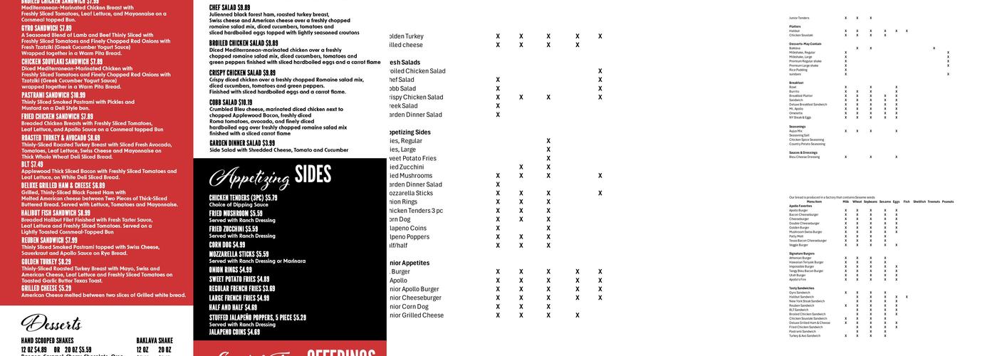 Apollo Burger Menu