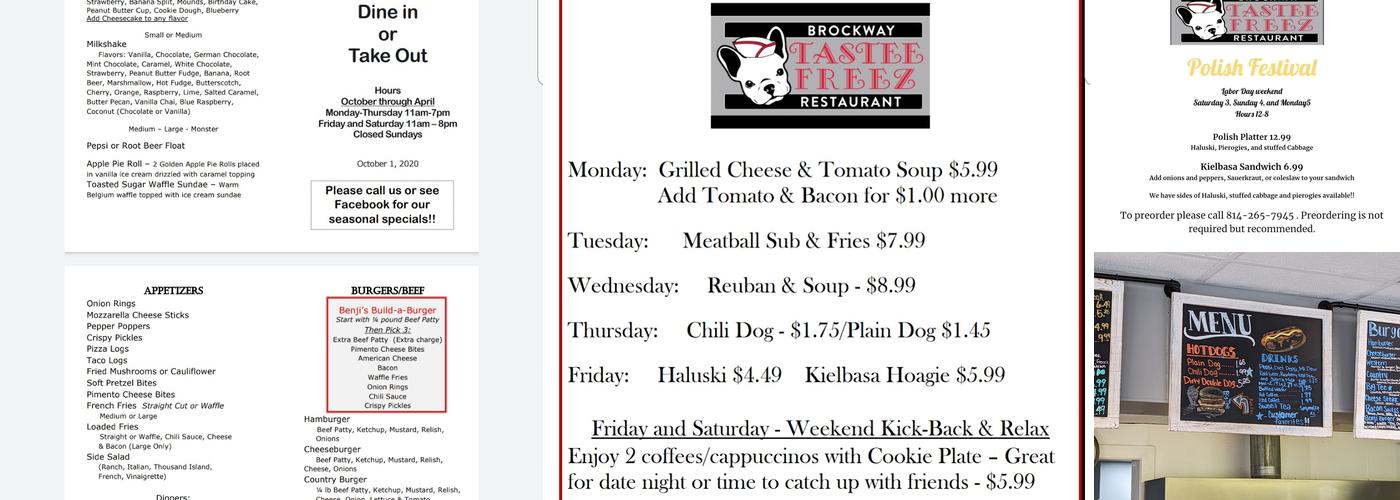 Brockway Tastee Freez Menu